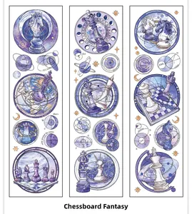 Detailed view of Galaxy series PET stickers with chess and planetary constellation motifs