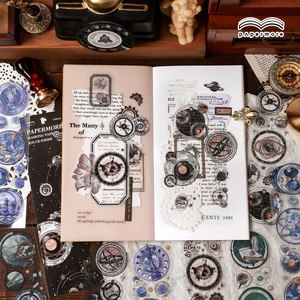 Vintage astronomical PET tape with star galaxy gear motifs and clockwork for DIY journaling