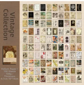Detailed grid showing 100 sheets of vintage vellum scrapbooking paper with retro motifs