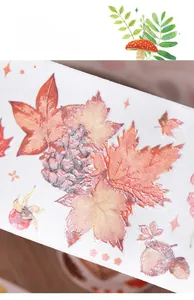 Detailed view of autumn leaf decorative tape featuring glossy special oil finish texture