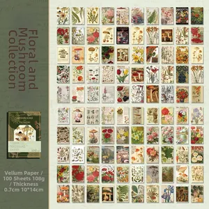 Detailed grid showing 100 sheets of vintage translucent floral and botanical scrapbooking paper