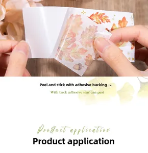 Detail of self-adhesive autumn leaf scrapbooking sticker being peeled from its backing
