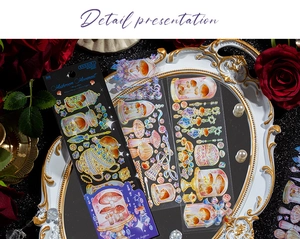 Detail presentation of Mushroom Symphony PET stickers with holographic foil finish