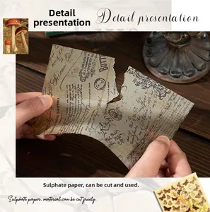 Macro detail of translucent vintage scrapbook paper with script and stamp patterns