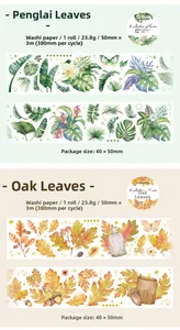 Detail of botanical washi tape with realistic leaf patterns for DIY scrapbooking decor