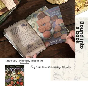 Close-up of vintage scrapbook paper featuring antique posters and old catalog designs