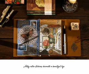 Macro view of vintage junk journal scrapbooking paper with butterfly and floral motifs