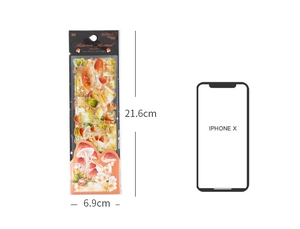 Detailed size comparison of Mushroom Movement PET stickers against an iPhone X model
