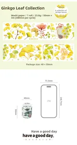 Detailed scale view of Ginkgo leaves washi tape showing dimensions against a phone outline