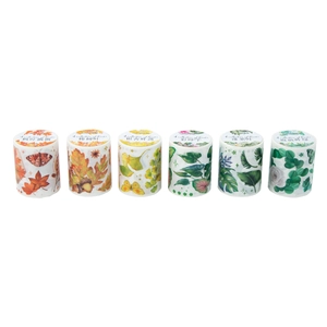 6-roll set of botanical washi tapes with maple, ginkgo, and monstera leaf patterns
