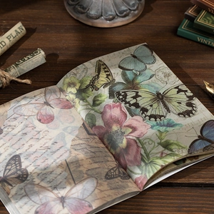 Vintage scrapbooking paper with floral and butterfly prints for creative journal decor