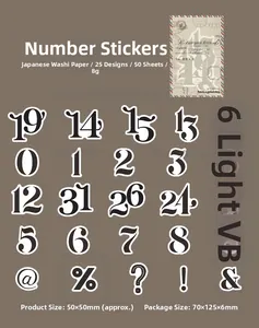 Macro-detail van vintage washi-stickers met nummers voor journaling, set van 50 stuks