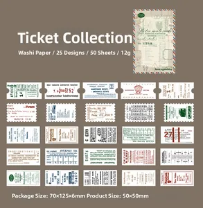 Vintage ticketstijl washi papier stickerset voor dagboekdecoratie met 50 vellen