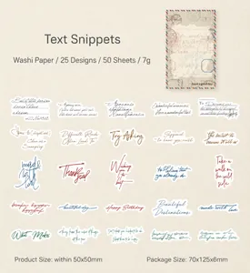 Gedetailleerde lay-out van 50 vintage washi-stickers voor journaling DIY-kunst
