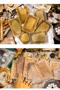 Macro shot of vintage European frame cards with aged texture for scrapbooking