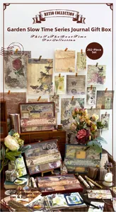 Detailed view of vintage garden stationery kit including 202 pieces for journaling