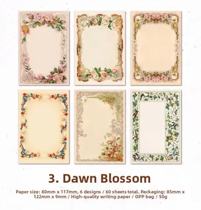Detailed view of 60 vintage floral frame stickers for journaling measuring 80x117mm
