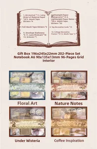 Detailed catalog showing vintage scrapbook kit components including A6 notebooks and tapes