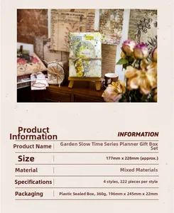 Garden Slow Time series gift box with 222 vintage scrapbook stickers and a mini wood easel