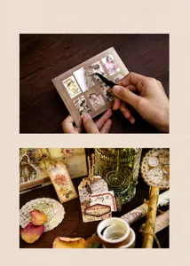 Κοντινό πλάνο με vintage αυτοκόλλητα και διακοσμητικές χάρτινες ετικέτες κήπου