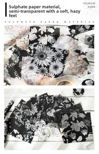 Macro shot of translucent vellum paper with vintage botanical flower and butterfly prints