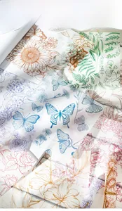 Detail of vintage floral scrapbooking paper with botanical patterns and butterflies