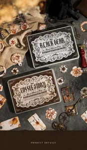 Λεπτομέρεια vintage κιτ scrapbooking με μεταλλικά γρανάζια, αυτοκόλλητα και κουτιά