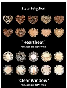 Detailed grid of vintage lace paper stickers in heart and round patterns for scrapbooking