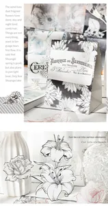 Macro shot of large vintage floral scrapbooking paper with French text and line art
