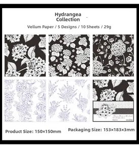 Detail grid of blue hydrangea vellum paper sheets for scrapbooking and DIY crafts