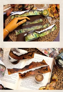Dettaglio del nastro washi con farfalle vintage ed effetto bordi bruciati