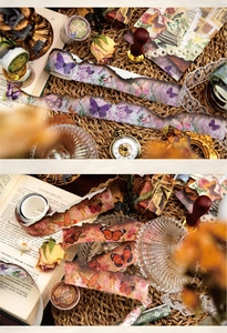 Macro di nastro adesivo washi con farfalle vintage e bordi artistici per scrapbooking