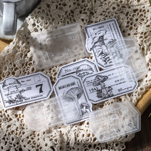 Set de pegatinas vintage de flores y setas con etiquetas retro y encaje decorativo