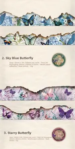 Dettagli del nastro washi Butterfly History in blu e viola per decorazioni scrapbooking