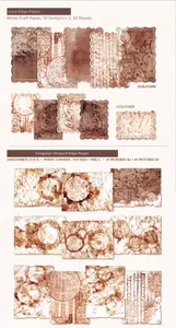 Detail of vintage scrapbook paper set with lace patterns and retro coffee stains texture
