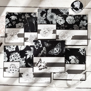Vintage black and white floral botanical paper set for DIY scrapbooking and decoration