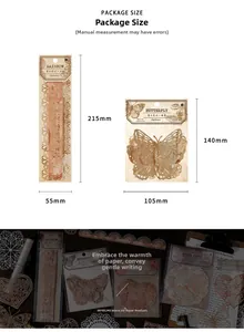 Detailed size specifications for vintage lace decorative paper stickers and packaging