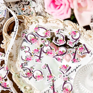 Set di adesivi numerati floreali da 0 a 9 con rose rosa per journaling DIY e decorazioni