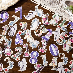Set di adesivi floreali vintage con numeri 0-9 per decorazione di diari fai-da-te
