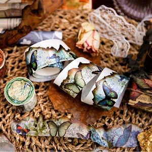 Nastro washi vintage serie farfalle con bordi bruciati per decorazioni fai-da-te