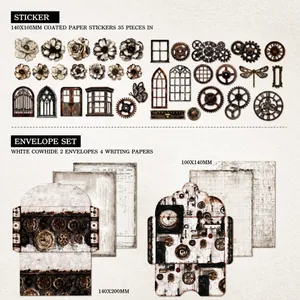 Λεπτομέρεια vintage κιτ scrapbooking με αυτοκόλλητα λουλουδιών και steampunk φακέλους