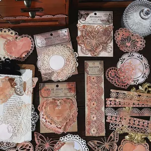 Retro Vintage Laser Cut Lace Paper Scrapbooking Material Pack Butterfly Heart Floral Motifs For DIY Journal Crafting Decoration