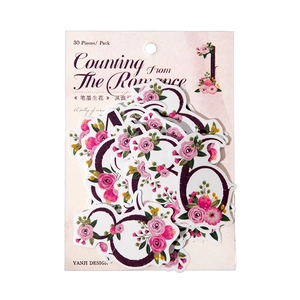 Set di adesivi numerici floreali per scrapbooking con fiori rosa vintage 30 pezzi
