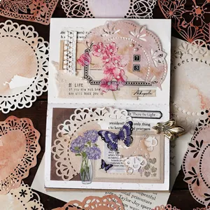 Vintage lace paper and floral butterfly stickers for DIY scrapbooking journal decoration