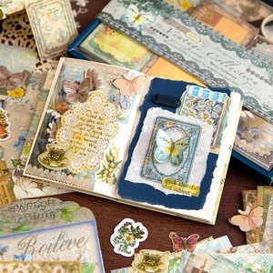 Vintage Garden collection scrapbooking kit with 222 pieces of retro floral and butterfly stickers