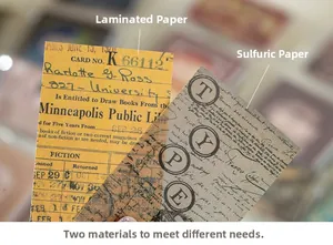 Detail of vintage library style offset paper and translucent tracing paper for journaling