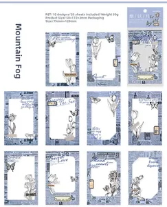 Detailed view of vintage PET collage stickers with floral butterfly designs for DIY journaling