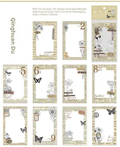 Detailed set of 20 vintage PET collage stickers with floral and butterfly motifs for DIY journals