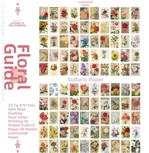 Matrix display of 100 floral patterns in vintage woodfree and vellum material book