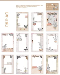 Macro view of vintage PET frame stickers with floral and butterfly patterns for DIY scrapbooking